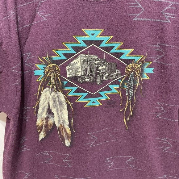 Vintage 3D Emblem Graphic T-Shirt, Large, Maroon, Oak Grove Truck Stop MO - Picture 2 of 11